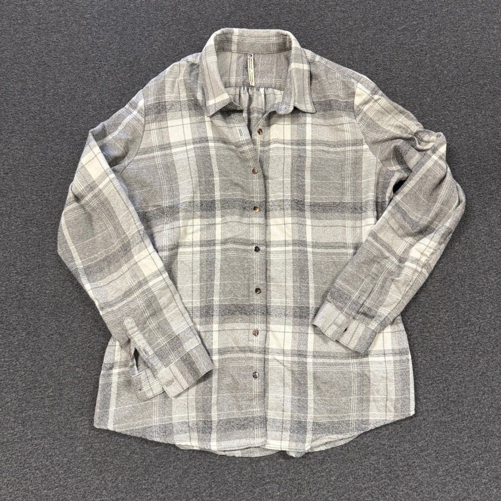 Kuhl Plaid Button Down Shirt Womens L Grey Good Long Sleeve Flannel Pocket